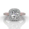 Round Cut Halo Diamond Engagement Ring Four Claw Pave Setting side stones -18K Rose - DG & Co. Jewellery