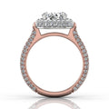 Round Cut Halo Diamond Engagement Ring Four Claw Pave Setting side stones -18K Rose - DG & Co. Jewellery