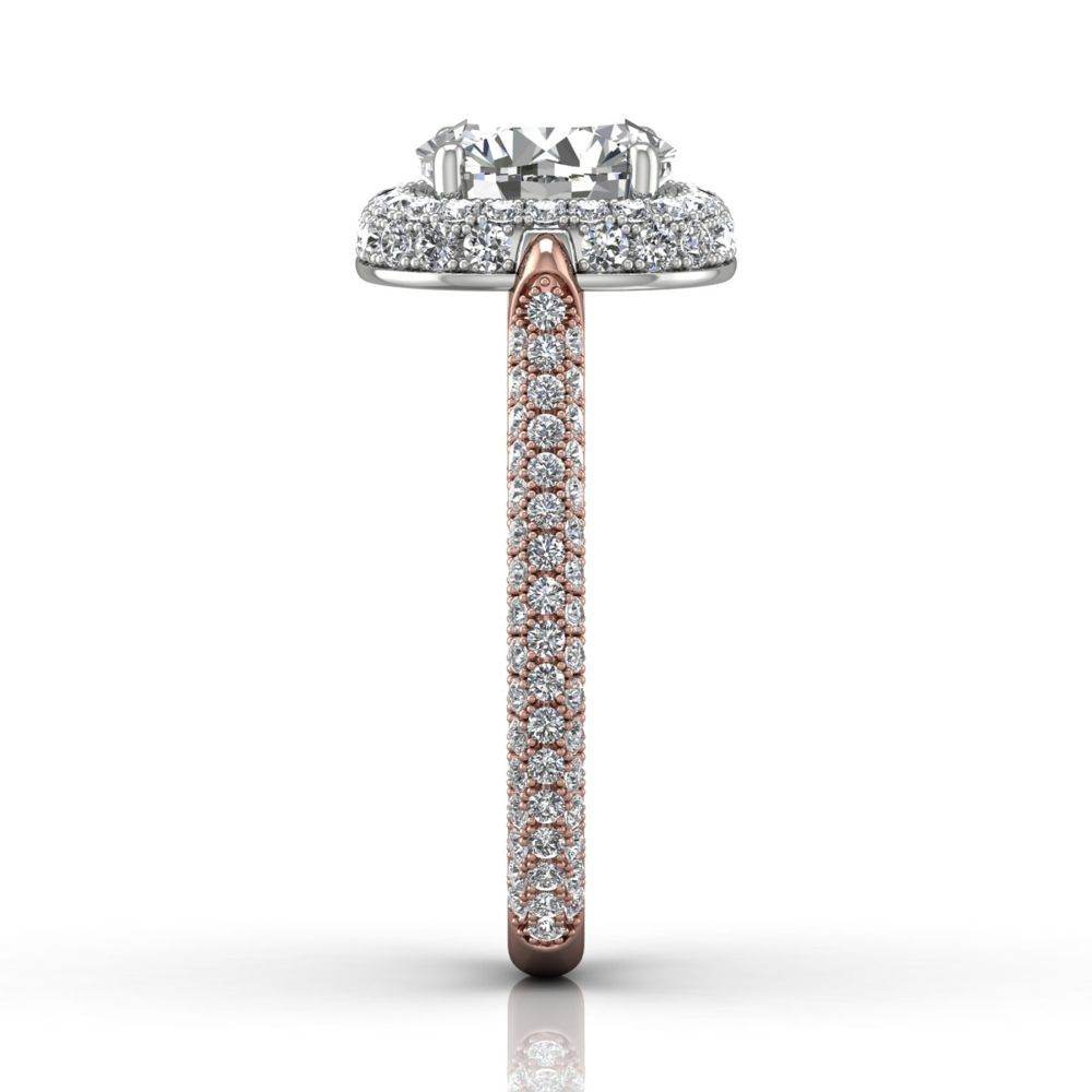 Round Cut Halo Diamond Engagement Ring Four Claw Pave Setting side stones -18K Rose - DG & Co. Jewellery