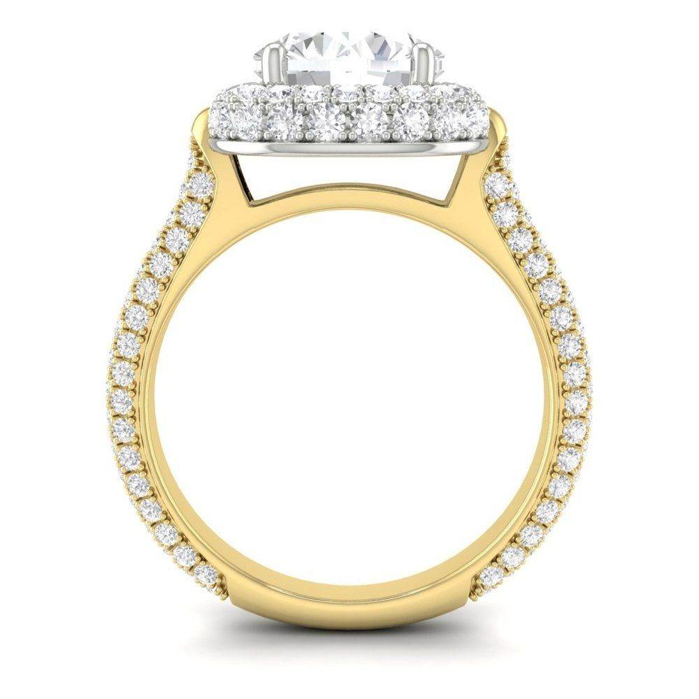 Round Cut Halo Diamond Engagement Ring Four Claw Pave Setting side stones -18K Yellow - DG & Co. Jewellery