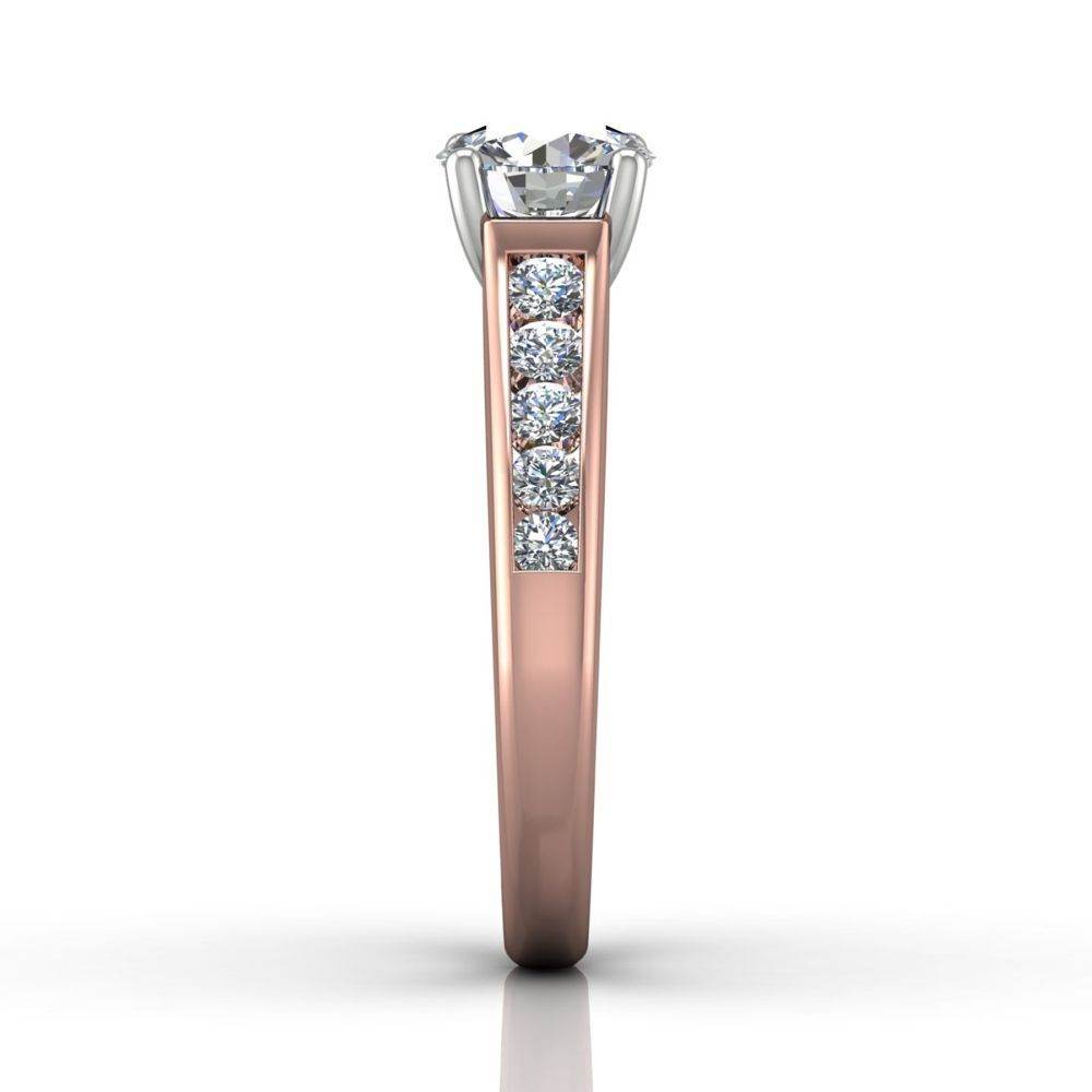 Channel Set Diamond Engagement Ring In Four Claw Setting - 18K Rose - DG & Co. Jewellery
