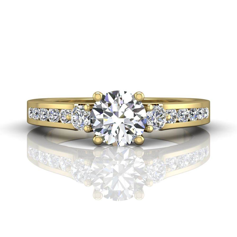 Trilogy Diamond Engagement Ring Prong Channel Setting in 18k Yellow Gold - DG & Co. Jewellery
