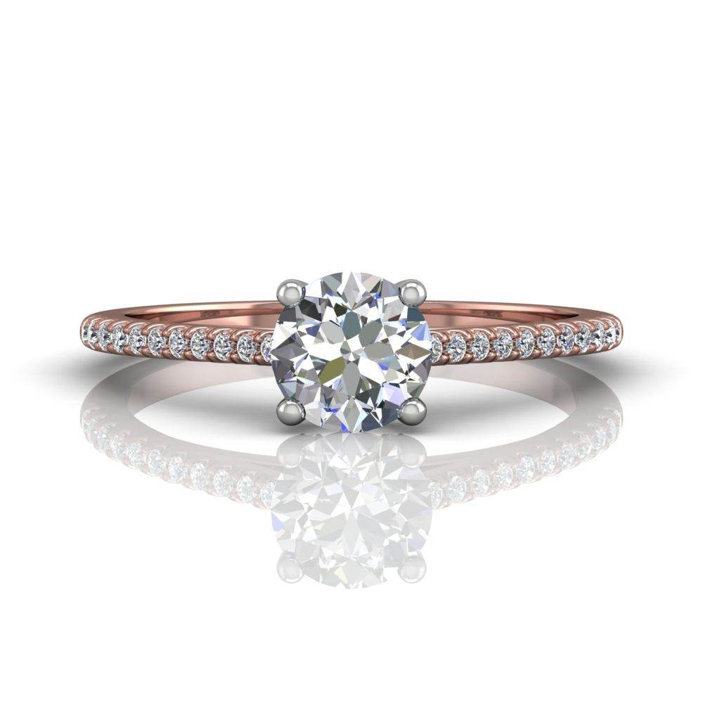 Round Cut Claw Set Hidden Halo Diamond Ring With Pave Set Side Stone - 18K Rose - DG & Co. Jewellery