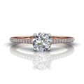 Round Cut Claw Set Hidden Halo Diamond Ring With Pave Set Side Stone - 18K Rose - DG & Co. Jewellery