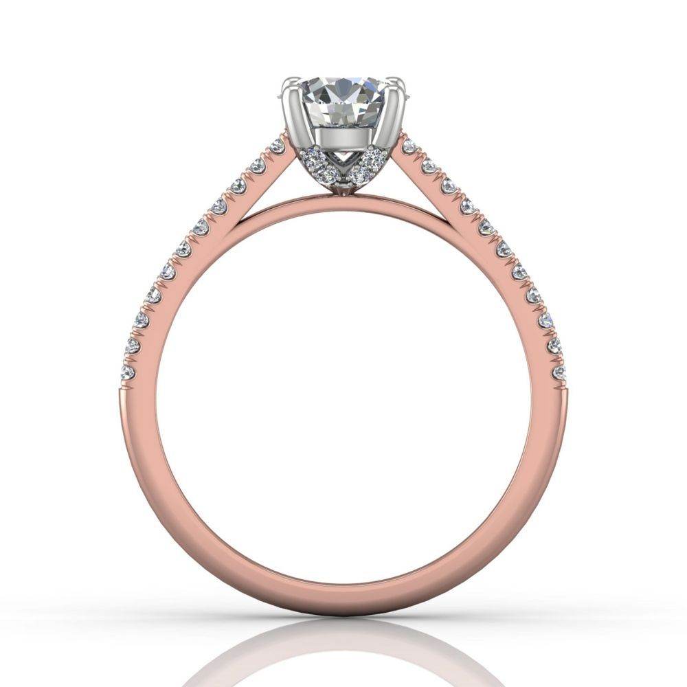 Round Cut Claw Set Hidden Halo Diamond Ring With Pave Set Side Stone - 18K Rose - DG & Co. Jewellery