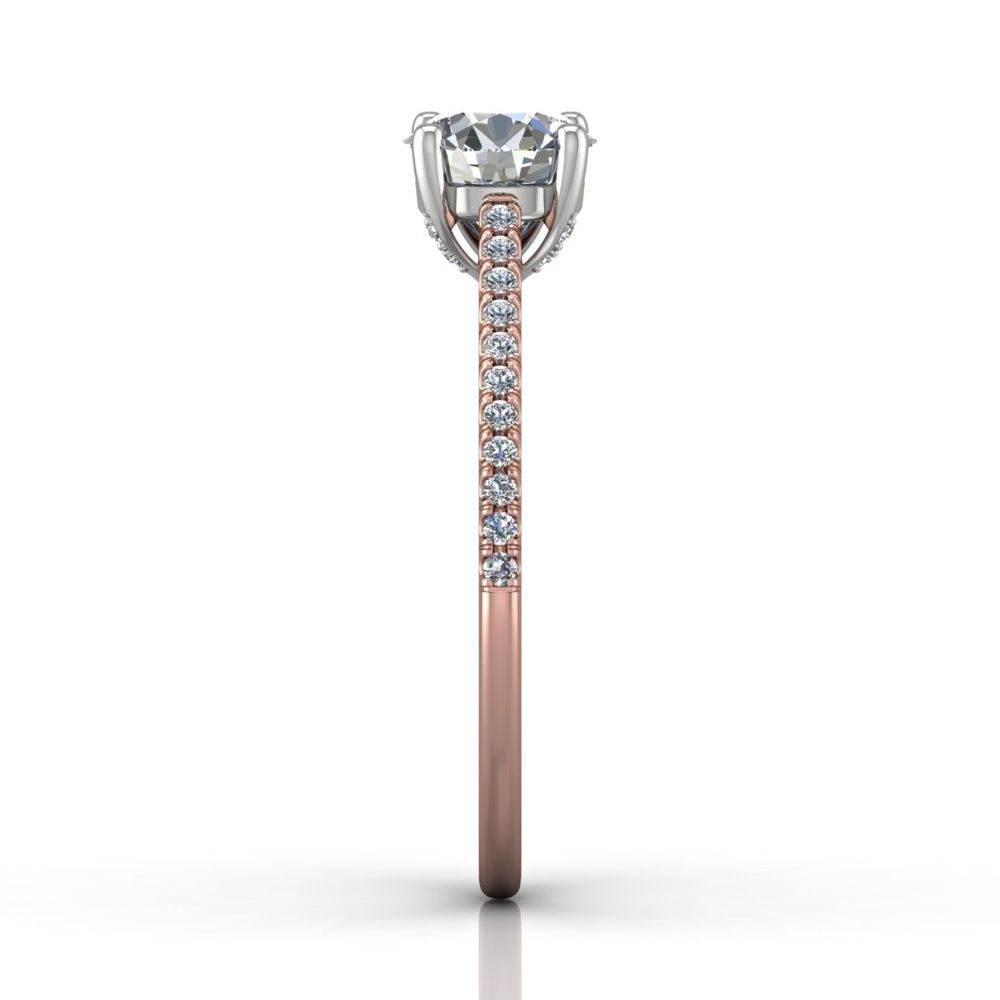 Round Cut Claw Set Hidden Halo Diamond Ring With Pave Set Side Stone - 18K Rose - DG & Co. Jewellery