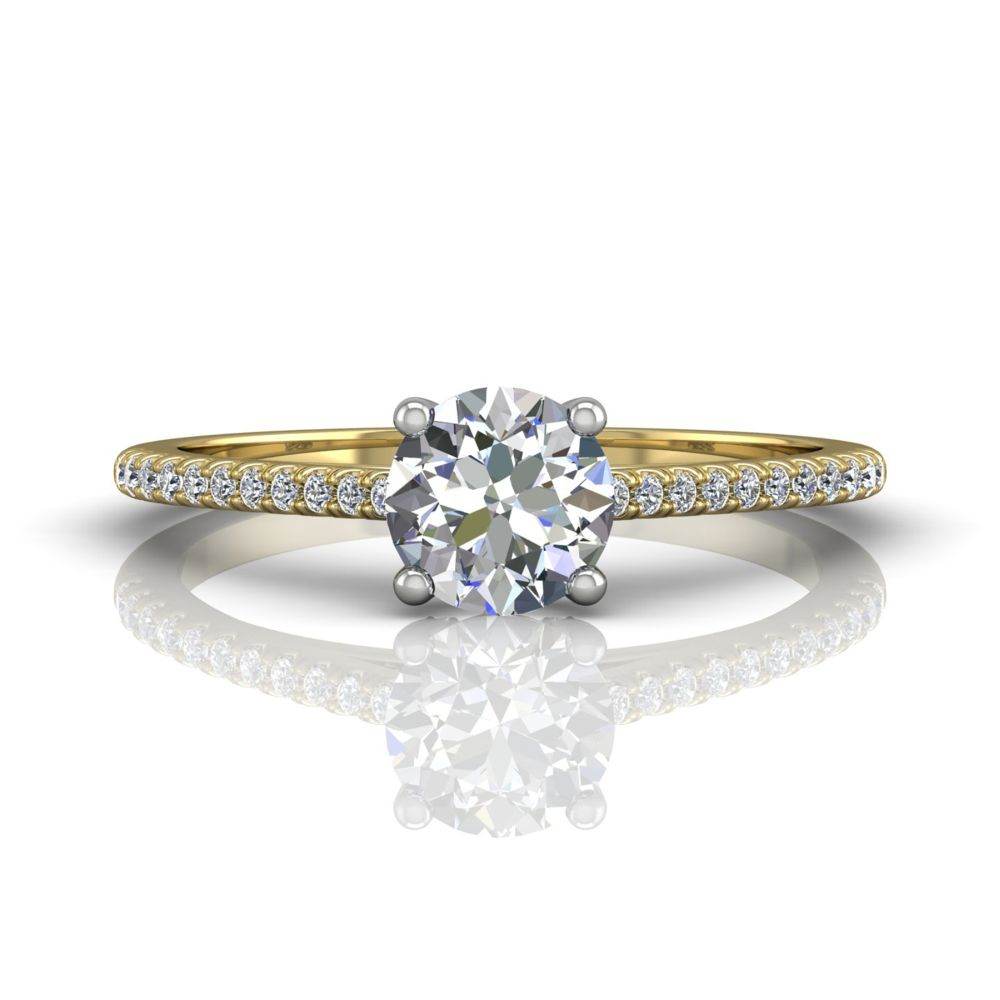Round Cut Claw Set Hidden Halo Diamond Ring With Pave Set Side Stone - 18K Yellow - DG & Co. Jewellery