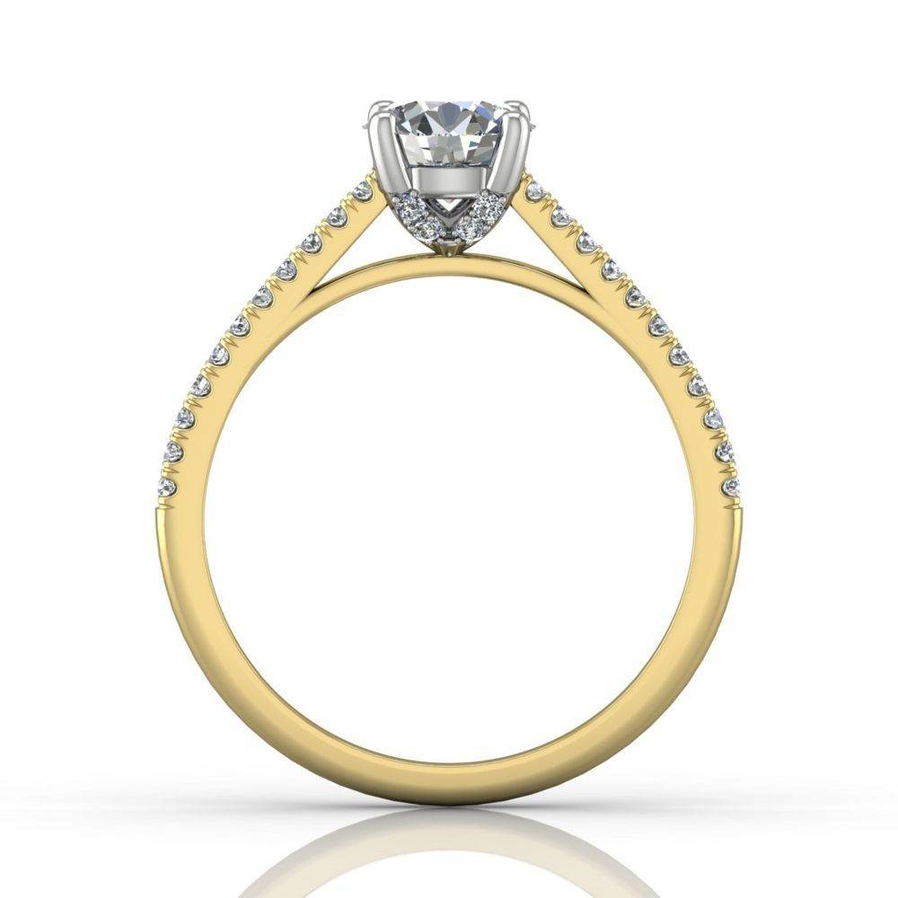Round Cut Claw Set Hidden Halo Diamond Ring With Pave Set Side Stone - 18K Yellow - DG & Co. Jewellery