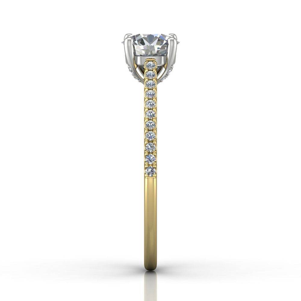 Round Cut Claw Set Hidden Halo Diamond Ring With Pave Set Side Stone - 18K Yellow - DG & Co. Jewellery