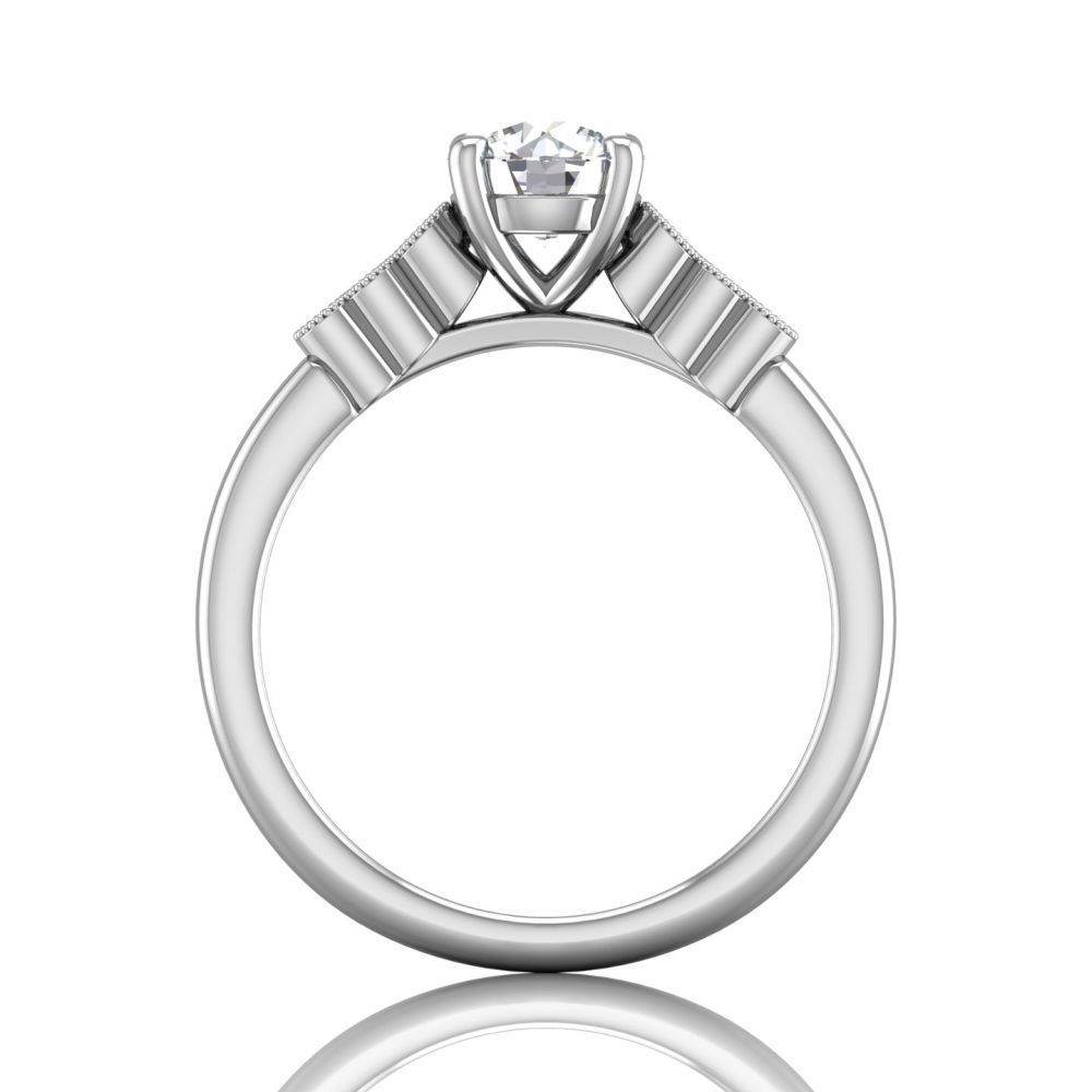 Vintage Milgrain Diamond Engagement Ring With Bezel Setting Side Stone -18K White - DG & Co. Jewellery