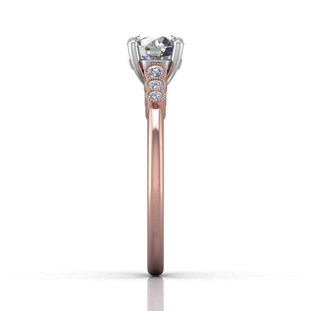 Vintage Milgrain Diamond Engagement Ring With Bezel Setting Side Stone -18K Rose - DG & Co. Jewellery