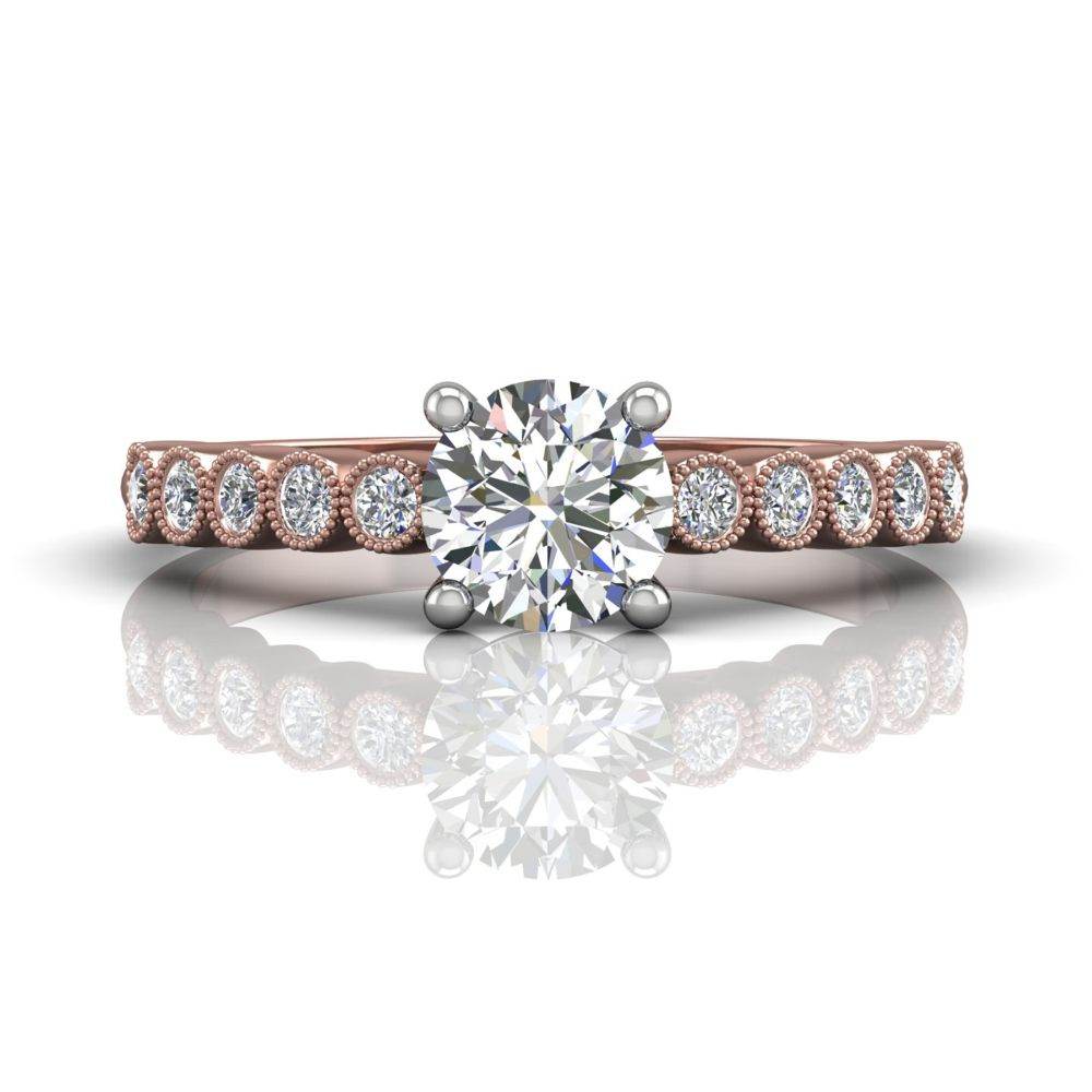 Vintage Round Cut Bezel Set Milgrain Diamond Engagement Ring-18K Rose - DG & Co. Jewellery