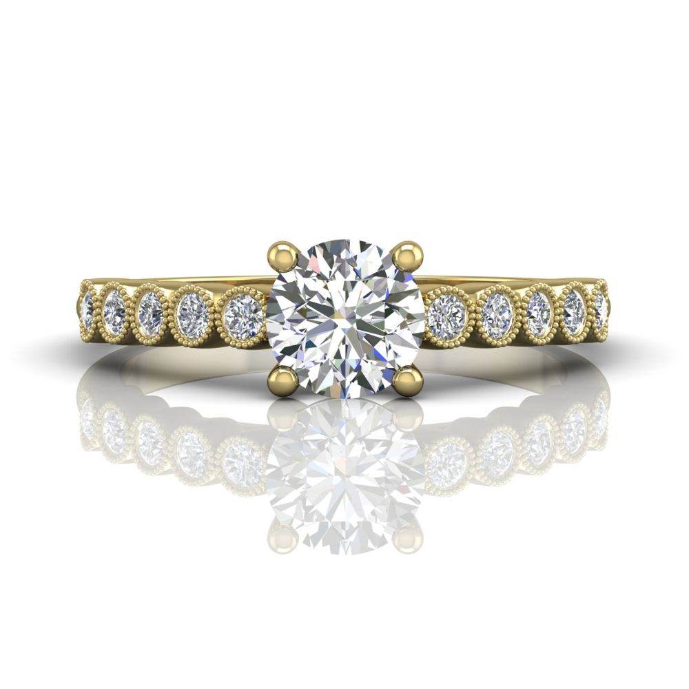 Vintage Round Cut Bezel Set Milgrain Diamond Engagement Ring-18K Yellow - DG & Co. Jewellery