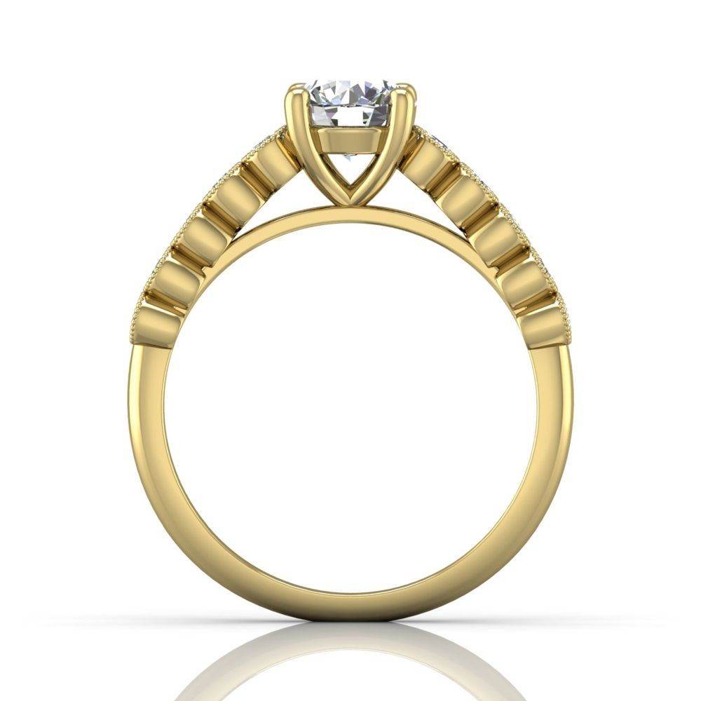 Vintage Round Cut Bezel Set Milgrain Diamond Engagement Ring-18K Yellow - DG & Co. Jewellery