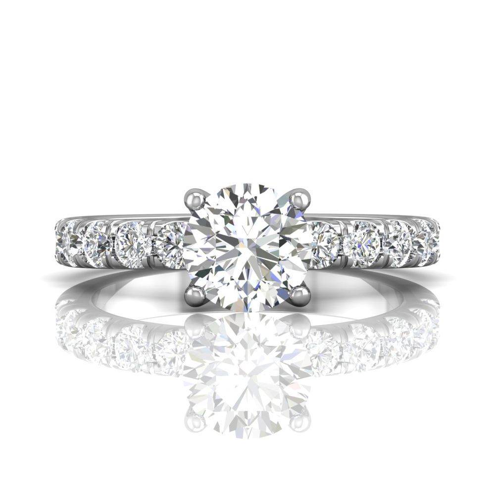 Round Cut Bright and Raised Claw Set Diamond Ring With Pave Set Side Stone - Platinum - DG & Co. Jewellery