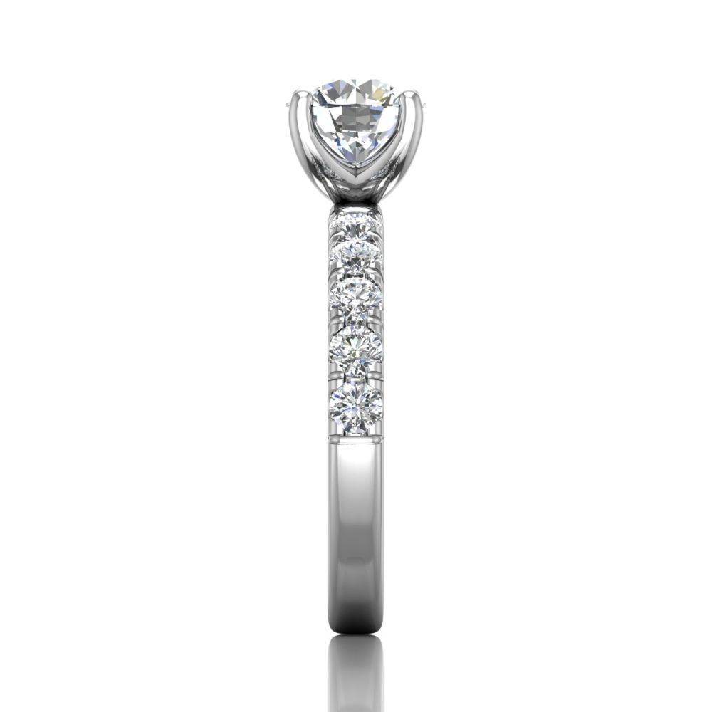 Round Cut Bright and Raised Claw Set Diamond Ring With Pave Set Side Stone - Platinum - DG & Co. Jewellery