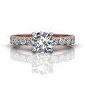 Round Cut Bright and Raised Claw Set Diamond Ring With Pave Set Side Stone - 18K Rose - DG & Co. Jewellery