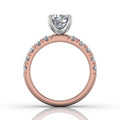 Round Cut Bright and Raised Claw Set Diamond Ring With Pave Set Side Stone - 18K Rose - DG & Co. Jewellery