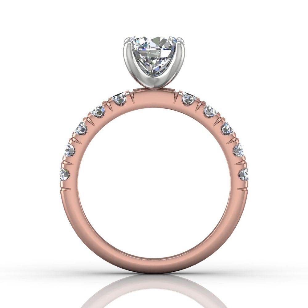 Round Cut Bright and Raised Claw Set Diamond Ring With Pave Set Side Stone - 18K Rose - DG & Co. Jewellery