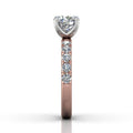 Round Cut Bright and Raised Claw Set Diamond Ring With Pave Set Side Stone - 18K Rose - DG & Co. Jewellery