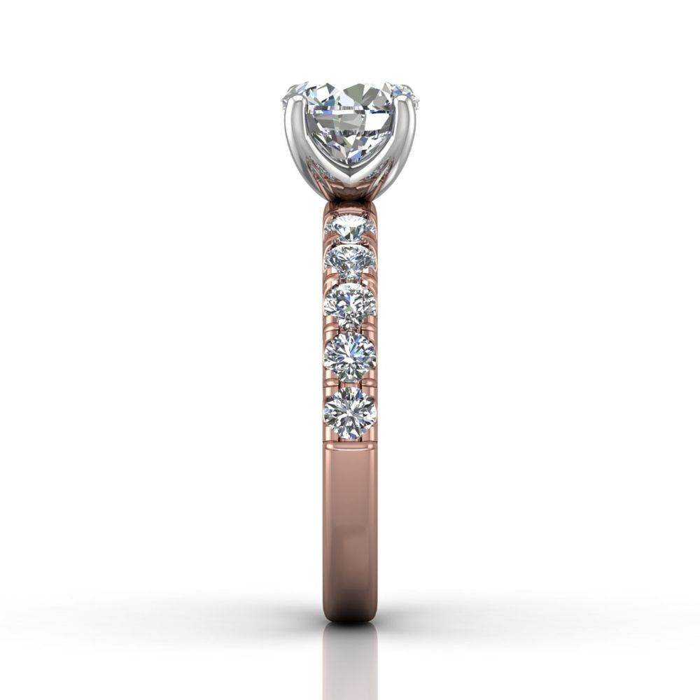 Round Cut Bright and Raised Claw Set Diamond Ring With Pave Set Side Stone - 18K Rose - DG & Co. Jewellery