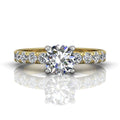 Round Cut Bright and Raised Claw Set Diamond Ring With Pave Set Side Stone - 18K Yellow - DG & Co. Jewellery
