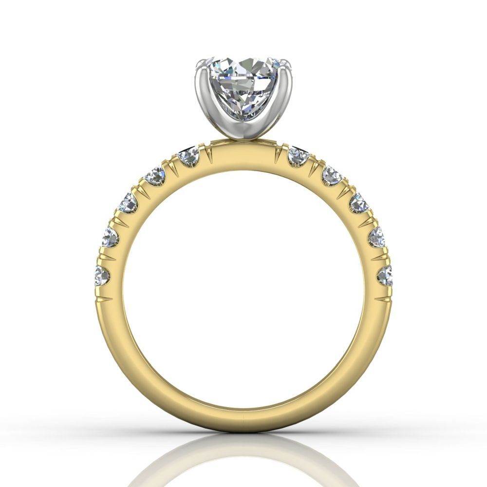 Round Cut Bright and Raised Claw Set Diamond Ring With Pave Set Side Stone - 18K Yellow - DG & Co. Jewellery