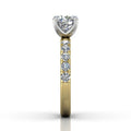 Round Cut Bright and Raised Claw Set Diamond Ring With Pave Set Side Stone - 18K Yellow - DG & Co. Jewellery