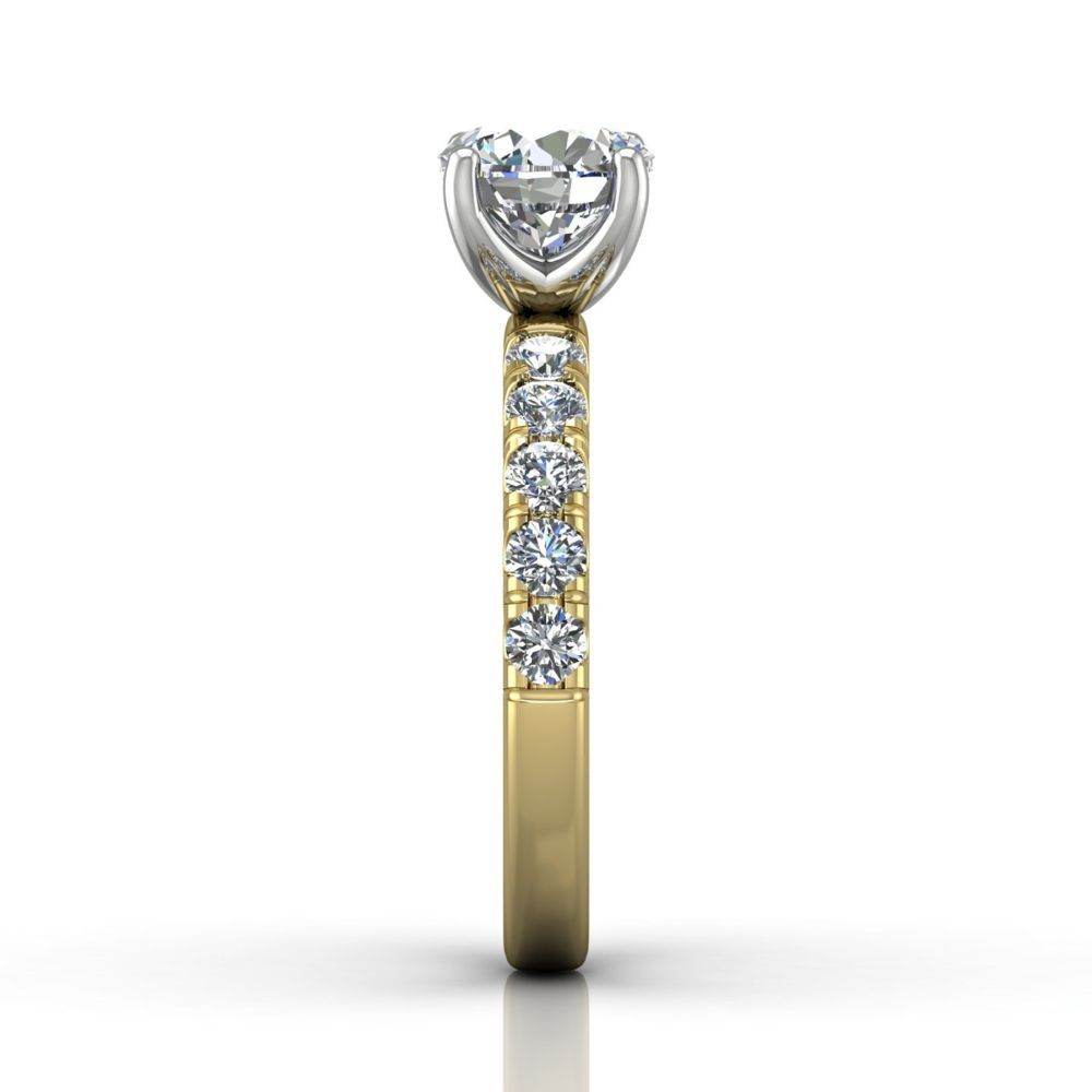 Round Cut Bright and Raised Claw Set Diamond Ring With Pave Set Side Stone - 18K Yellow - DG & Co. Jewellery