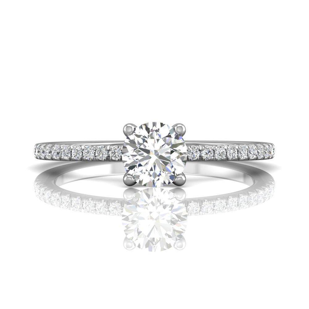 Round Cut Claw Set Diamond Ring With Pave Set Side Stone - 18K White - DG & Co. Jewellery