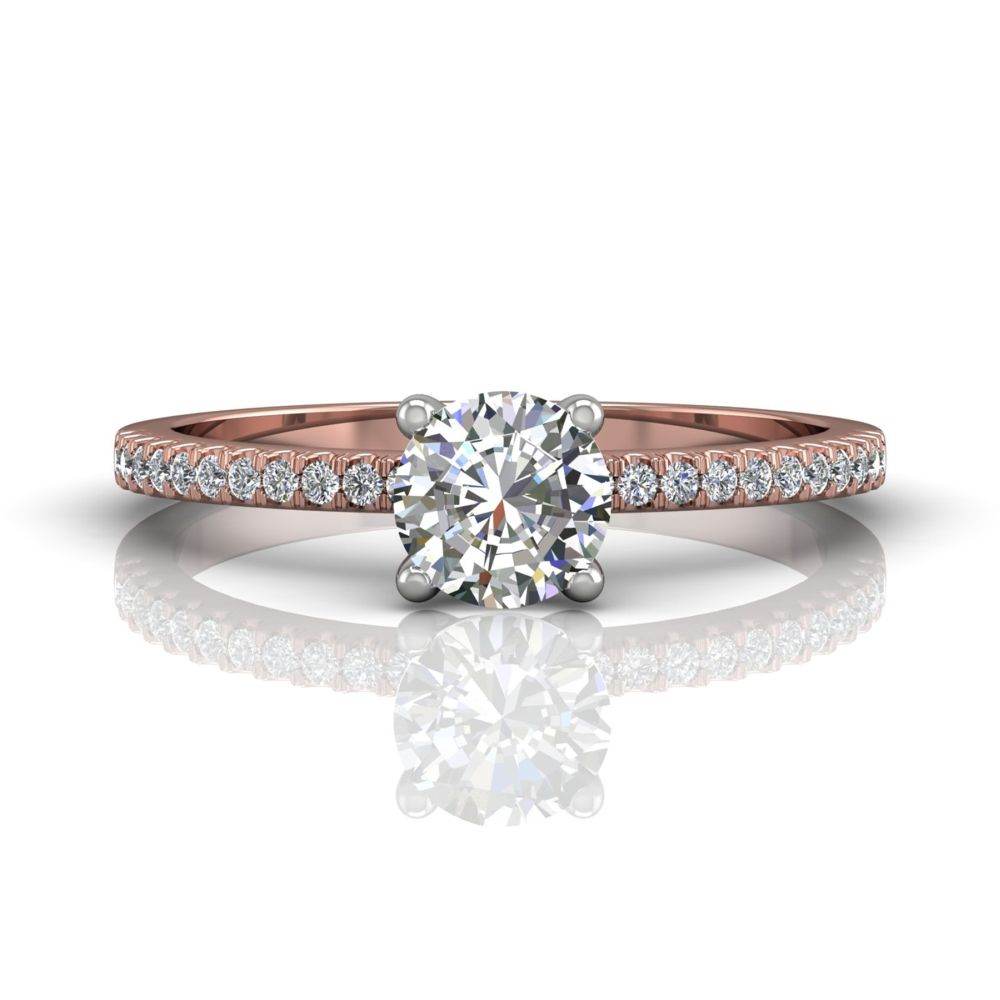 Round Cut Claw Set Diamond Ring With Pave Set Side Stone - 18K Rose - DG & Co. Jewellery