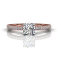 Round Cut Claw Set Diamond Ring With Pave Set Side Stone - 18K Rose - DG & Co. Jewellery
