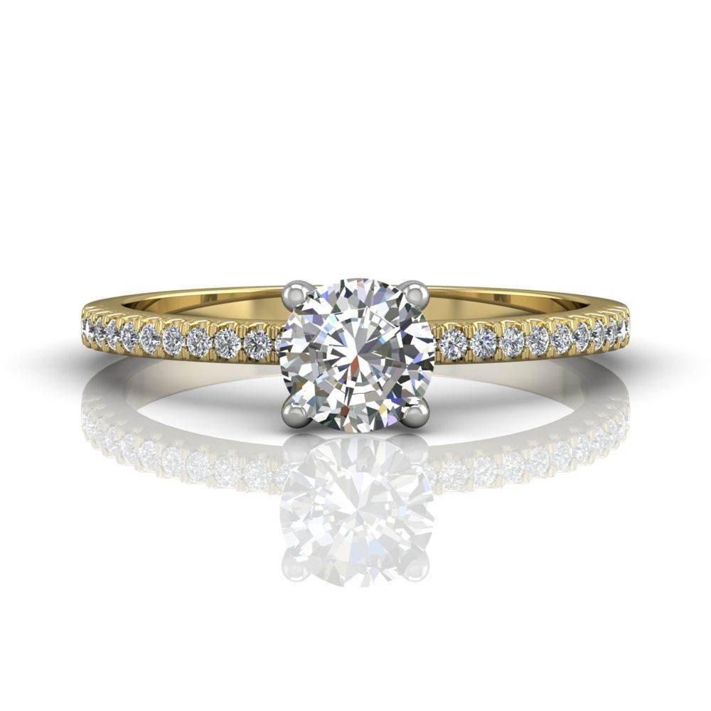 Round Cut Claw Set Diamond Ring With Pave Set Side Stone - 18K Yellow - DG & Co. Jewellery