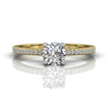 Round Cut Claw Set Diamond Ring With Pave Set Side Stone - 18K Yellow - DG & Co. Jewellery