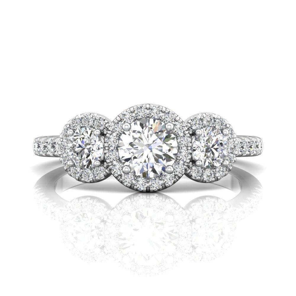 Trilogy Halo Diamond Engagement ring Pave Setting in 18k White Gold - DG & Co. Jewellery