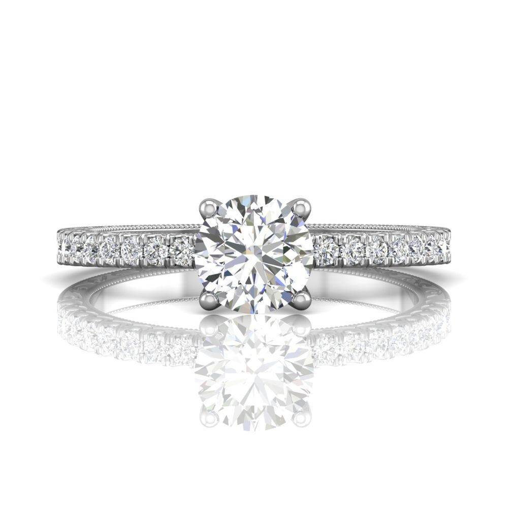 Vintage Round Cut Diamond Engagement Ring With Four Claw Setting Centre Stone-18K White - DG & Co. Jewellery