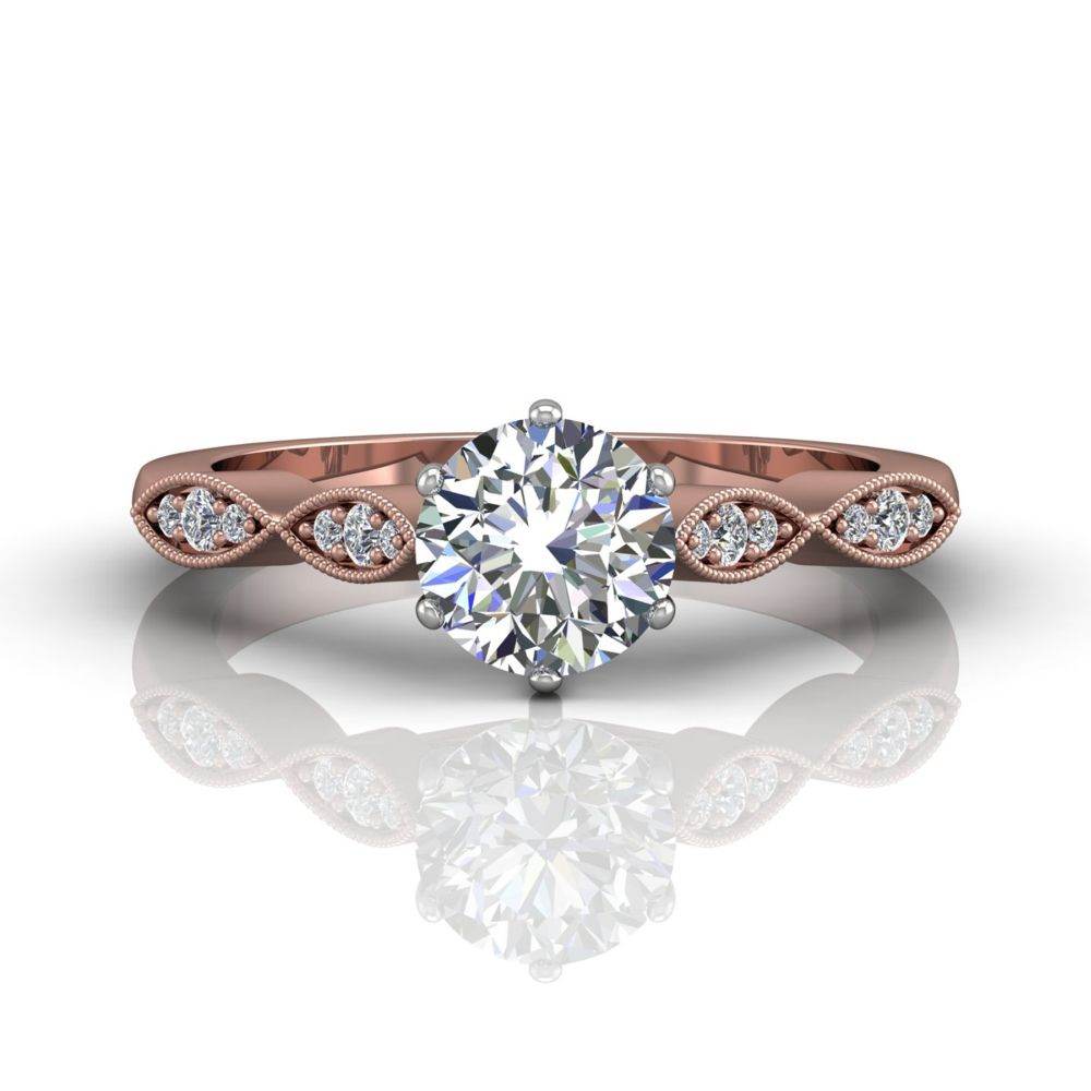 Vintage Style 4 Claw Milgrain Marquise Shape Diamond Engagement Ring -18K Rose - DG & Co. Jewellery