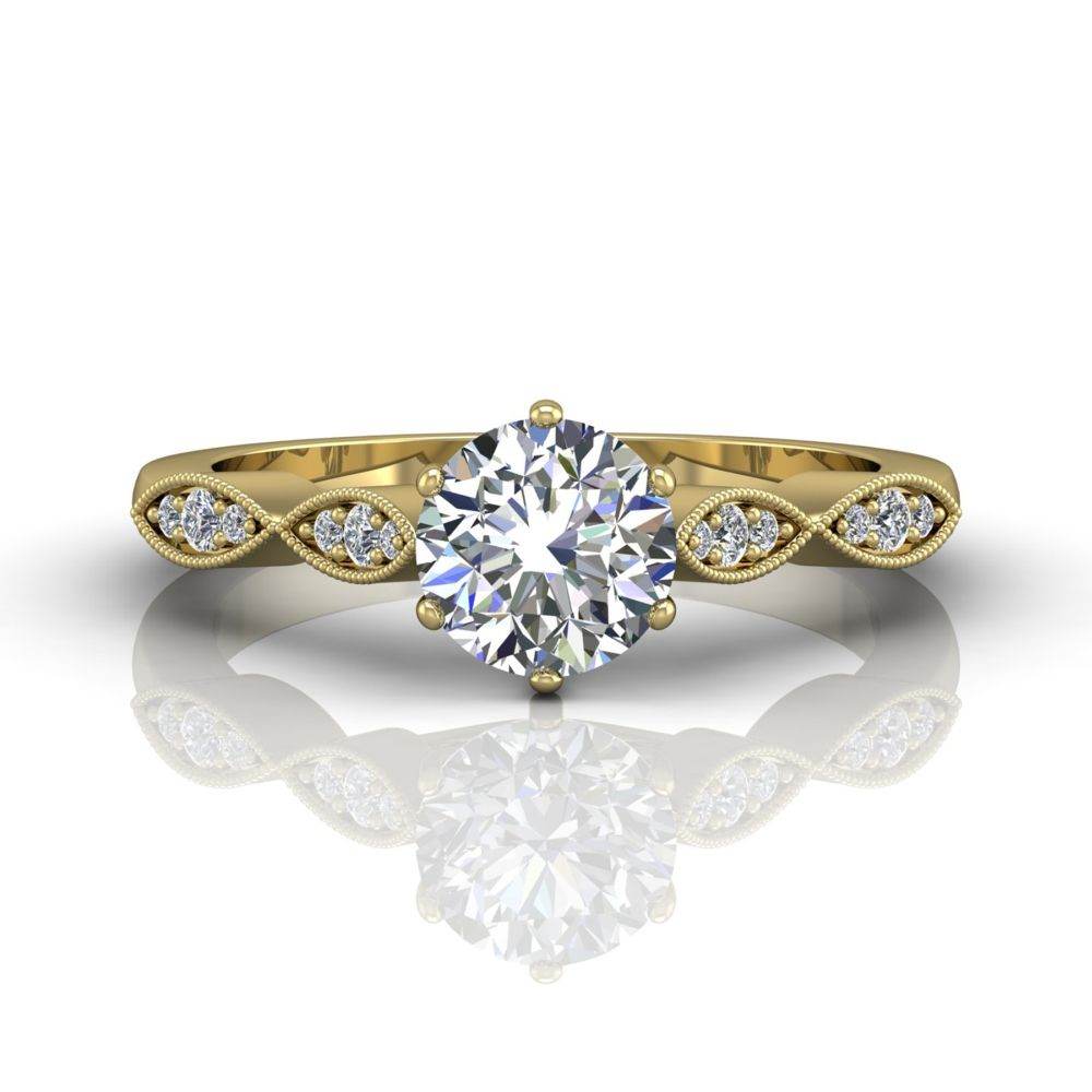 Vintage Style 4 Claw Milgrain Marquise Shape Diamond Engagement Ring -18K Yellow - DG & Co. Jewellery