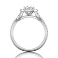 Cushion Cut Halo Diamond Engagement Ring Four Claw Setting With a Twist Band Pave Setting - 18K White - DG & Co. Jewellery