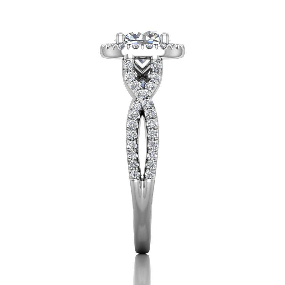 Cushion Cut Halo Diamond Engagement Ring Four Claw Setting With a Twist Band Pave Setting - Platinum - DG & Co. Jewellery