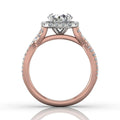 Cushion Cut Halo Diamond Engagement Ring Four Claw Setting With a Twist Band Pave Setting - 18K Rose - DG & Co. Jewellery