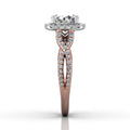 Cushion Cut Halo Diamond Engagement Ring Four Claw Setting With a Twist Band Pave Setting - 18K Rose - DG & Co. Jewellery