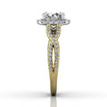 Cushion Cut Halo Diamond Engagement Ring Four Claw Setting With a Twist Band Pave Setting - 18K Yellow - DG & Co. Jewellery