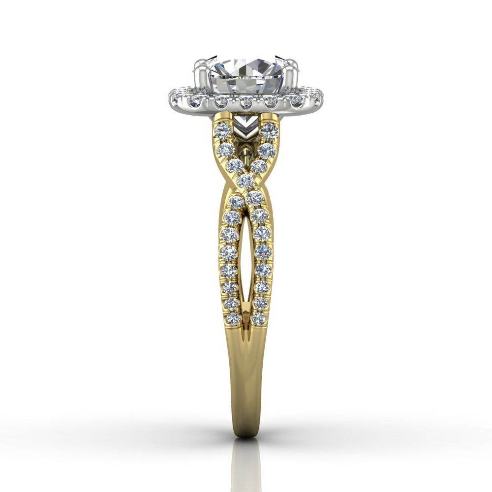 Cushion Cut Halo Diamond Engagement Ring Four Claw Setting With a Twist Band Pave Setting - 18K Yellow - DG & Co. Jewellery