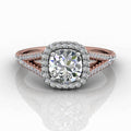Cushion Cut Halo Diamond Engagement Ring With Four Claw Setting Centre Stone - 18k Rose Gold - DG & Co. Jewellery