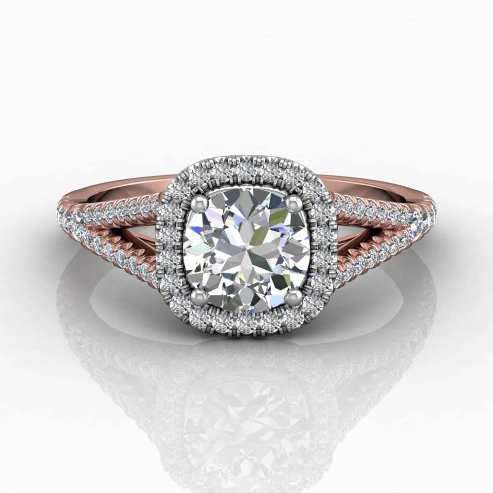 Cushion Cut Halo Diamond Engagement Ring With Four Claw Setting Centre Stone - 18k Rose Gold - DG & Co. Jewellery