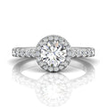 Round Cut 4 Claw Halo Diamond Engagement Ring with Pave Side Stones - 18K White - DG & Co. Jewellery