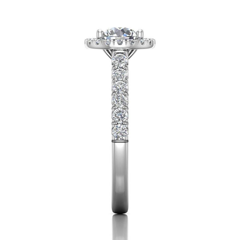 Round Cut 4 Claw Halo Diamond Engagement Ring with Pave Side Stones - Platinum - DG & Co. Jewellery