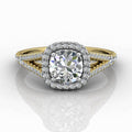 Cushion Cut Halo Diamond Engagement Ring With Four Claw Setting Centre Stone - 18k Yellow Gold - DG & Co. Jewellery