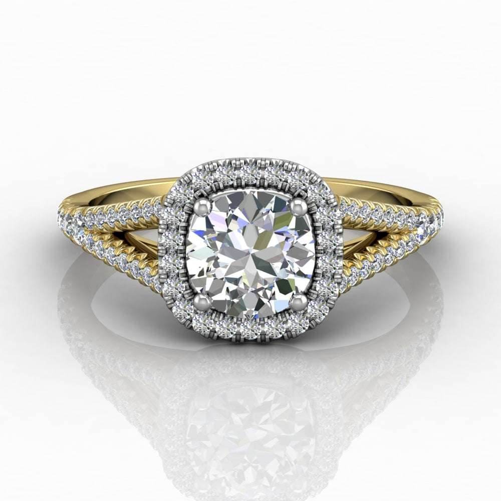 Cushion Cut Halo Diamond Engagement Ring With Four Claw Setting Centre Stone - 18k Yellow Gold - DG & Co. Jewellery
